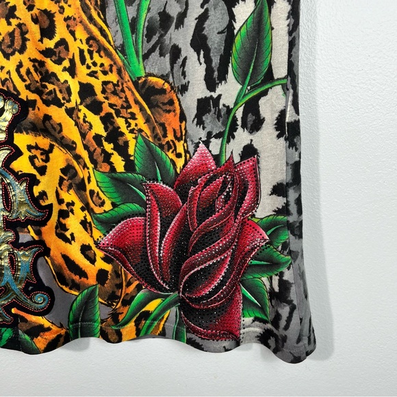 Christian Audigier Y2K Leopard Printed AOP All Over Print Slim Graphic Tee Small - Picture 5 of 6